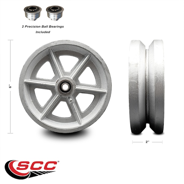Service Caster SCC -6" Semi Steel Cast Iron V-Groove Wheel Only w/Ball Bearing -1200 lbs Cpty SCC-VGB620 - main